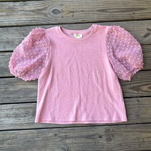 Anthropologie Pink Puff Sleeve Textured Top